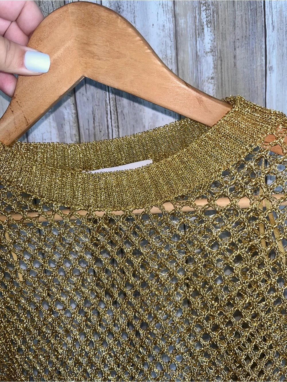 Zara Gold Metallic Crochet Fishnet Crop Sweater Bell Sleeve Cover Up M